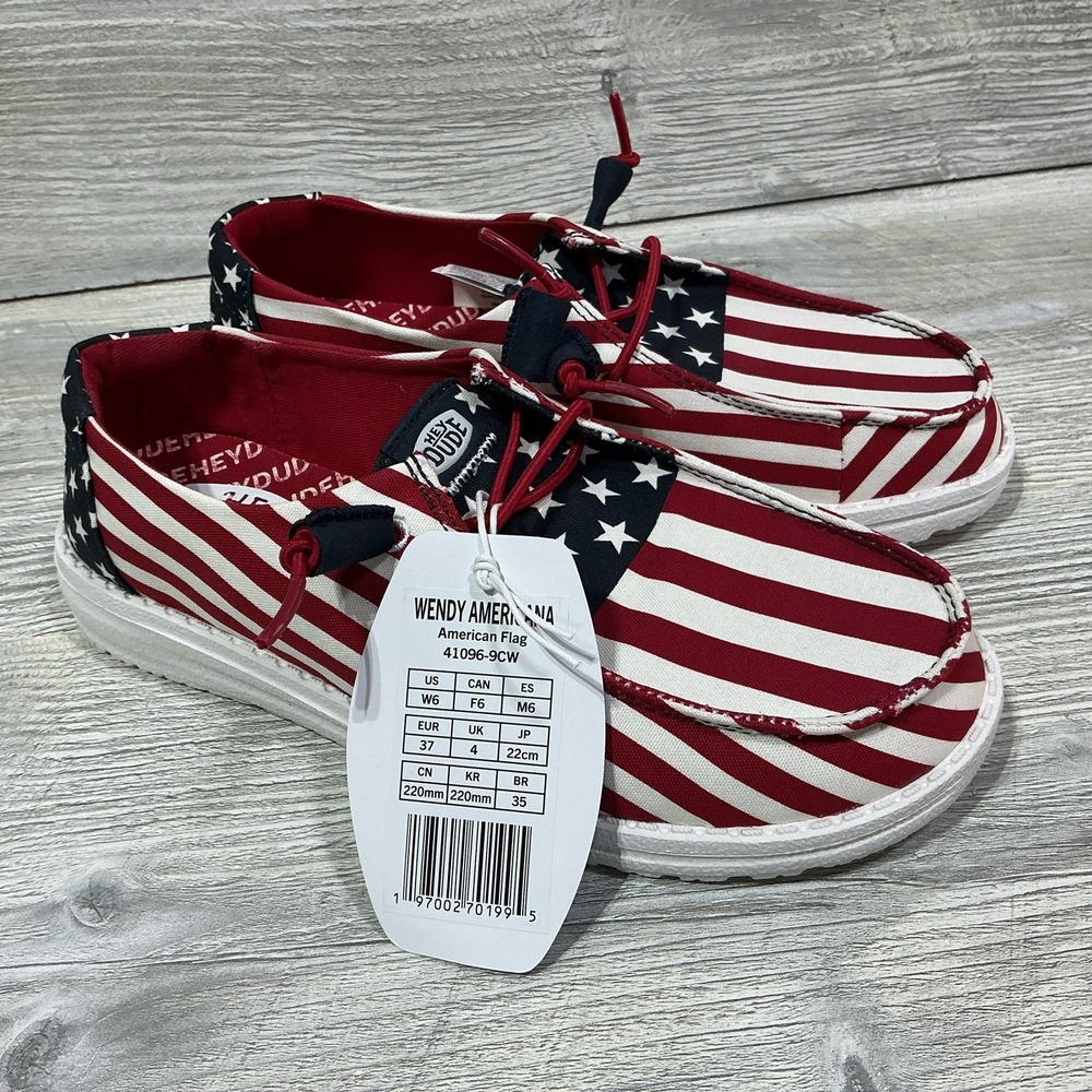 Hey Dude Wendy Americana Stars & Stripes Canvas Lace Up Lightweight Women's 6 US